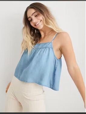 Aerie Light Blue cropped, loose Spaghetti Strap Tank Top